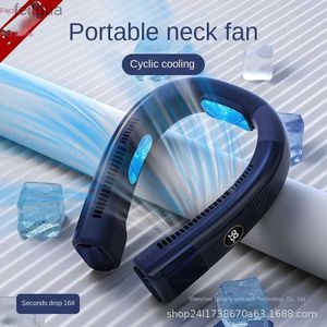 Electric Fans 2023 New Neck Hanging Fan Refrigeration Portable Cooler Semiconductor Ice Cooling Fan Handheld Leafless Air Cooler YQ240118