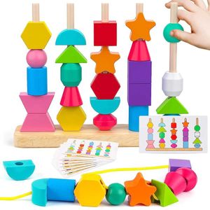 Classificação de aninhamento empilhamento brinquedos montessori contas de madeira sequenciamento brinquedo empilhamento blocos laço grânulos correspondência forma empilhador montessori aprendizagem brinquedos presentes 240118