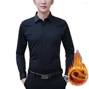 Men's Casual Shirts Plush Lining Shirt Polyester Regular Relaxed Dress Brand Business Solid Color Button Down Wedding