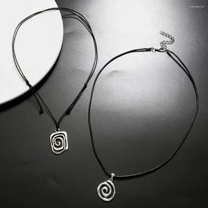 Anhänger Halsketten Kreatives Design Persönlichkeit Vortex Paar Halskette Für Frauen Männer Charme Leder Seil Einfache Colliers Schmuck Großhandel