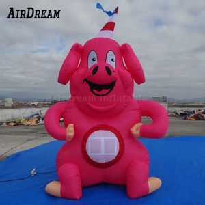 6mH 20 pés atacado modelo de porco inflável rosa personagem animal de desenho animado com ventilador para decoração de publicidade