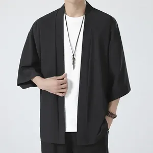 Camicie casual da uomo 2024 Abito estivo Zhongshan aderente in stile cinese con mantello sottile e cardigan ampio