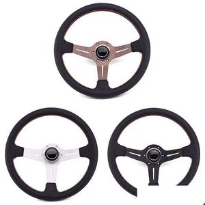 Bilarter 14 tum 350 mm Universal Hot Classic Drift Racing Nardi Microfiber läder Rally Auto Modification Wheels med log DH1BL