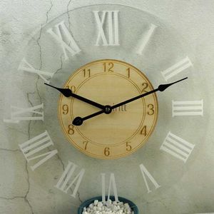 Masa Masası Saatleri Antik Roman Sayı Duvar Saati Pleksiglas Masif Ahşap Dişli Masa Ev Oda Dekorasyon Kuvars Saat Yaratıcı Yuvarlak YQ240118