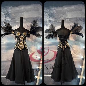 Scene Wear Ballroom Modern Dance Dress High-End Custom Big Feather Cha Tango Female Adult Professional Clothing