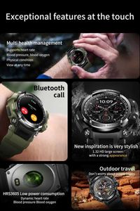 Умные часы Bluetooth Вызов Смарт-часы Мужчины Фитнес-трекер Монитор здоровья Плавание Водонепроницаемые спортивные бизнес-часы военного класса SmartwatchL2401