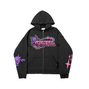 Herrtröjor tröjor harajuku hiphop anime demon lösa mäns dragkedja hoodie y2k mörka element höst och vinter casual mäns överdimensionerade sweatshirtephemeralew