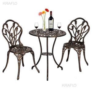 Garden Sets European Style Cast Aluminum Outdoor 3 Piece Tip Bistro Set Of Table And Chairs Bronze Bar Furniture Drop Delivery Home Dhu7S