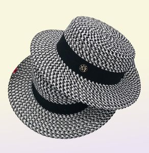 Highgrad Summer Black White Plaid Wide Brim Flat Top Boater Hat Spring Women Grass Braid Sun Hat Party Wedding Cap5877464