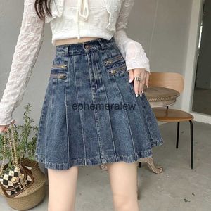 Skirts Denim Skirt Women High Waist Pleated New Large Size Oversized Kawaii Fashion Casual Gothic Loose Mini a Line Skirtephemeralew