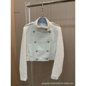 Miui Miui Jacket 23秋/冬の新しいニッチデザイントレンディブランドTweed Stand Up Collar Double Brecheddacket