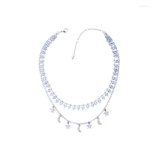 Gargantilha liga estrela grânulo corrente azul contas colar prata cor tendências estilos moda feminina pescoço conjunto de jóias de casamento
