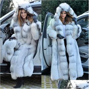 Pelliccia da donna Pelliccia sintetica Cappotto femminile Giacca invernale in pelliccia sintetica Moda donna Alta qualità Croce Lungo Cappotto allentato con cappuccio 211213 Dr Dhbdl