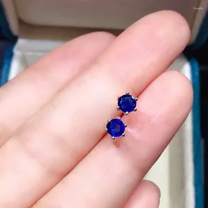 Stud Earrings 4x4MM Natural Blue Sapphire 925 Silver Earring For Women Sterling Prevent Fine Jewelry