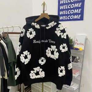 Falection Erkek Hazır Hoodies çiçek puflu baskılı sıkıntılı hoodie sweatshirt Erkekler Top Pullover Snej