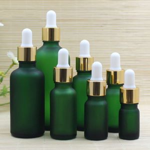 5-50 ml Essential Oil Droper Bottle Empty Green Frosted Glasflaskor påfyllningsbar kosmetisk behållare bärbar reseparfymflaska BH7933 FFJ