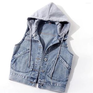 Kadın Hoodies Kısa Denim Kadın Çıkarılabilir Kapşonlu Kaptan Yay Yan Cepleri Kolsuz Kot Ceketler Kadın Üstleri Sweaters Sonbahar