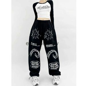 Pantaloni da donna Capris Pantaloni sportivi da donna Nero Vita alta Personalità allentata Stampa Pantaloni da danza jazz Moda Casual Pantaloni hip-hop a gamba larga Streetweareffimero