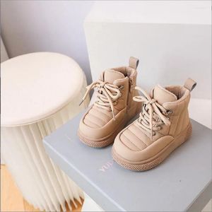 Boots Girls 'Two Cotton Shoes 2024 Autumn Winter Boys' Plush Warm Snow Spädbarn mjuk ensam kort svart khaki