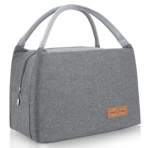 Yemek takımı öğle yemeği çantası gri kese taşıyan serin organizatör yalıtılmış depolama büyük portatif tote