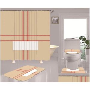 Shower Curtains Cool Print Sets High-Grade Four-Piece Must Set Bathroom Anti-Pee Non-Slip Deodorant Bath Toilet Mats Drop Delivery Hom Dhsvh