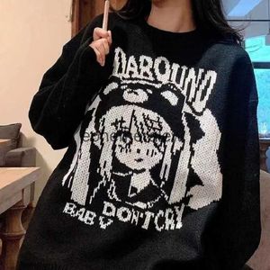Женские свитера Harajuku Kawaii Anime Girl Большой черный свитер для мужчин и женщин Новая японская мода Повседневный готический пуловер Свитера Streetwearephemeralew