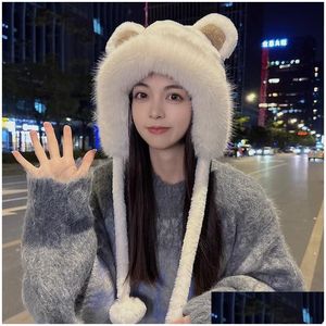 CAPS HATS WOMENS WINTER KOREAN BERSATILE WAME SWEET AND COTE LITE BEAR EARP保護帽子付きLei Feng Drop Delivery BabDhpy1