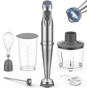 KOIOS 1100W Immersion Hand Blender, Stainless Steel Stick Blender with 12-Speed & Turbo Mode, 5-in-1 Handheld Blender with 600ml Mixing Beaker with Lid, 500ml Chopper.