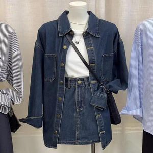 Work Dresses Xgoth Retro Skirts Sets Korean Fashion Casual Single Breasted Denim Shirt Tops High Waisted Short Skirt Girls Two-Piece Set