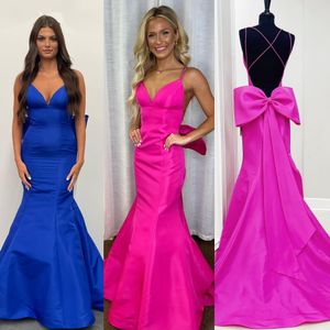 Taffeta Mermaid Formal Party Dress 2k24 Sexy Open Back Big Bow Lady Pageant Prom Evening Event Special Occasion Gala Cocktail Red Carpet Runway Gown Photoshoot Pink