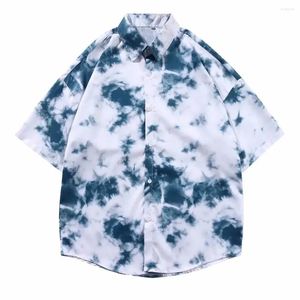 メンズカジュアルシャツマン用の染色シャツニッチIns花の半袖メンズジャケットサマースリムクロップトップスhomme