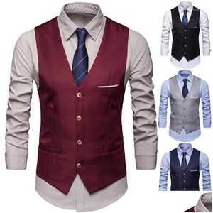 Gilet da uomo Gilet da uomo Abito da uomo Slim Fit Gilet da uomo Gilet maschile Gilet Homme Casual senza maniche Formale Business Chaleco Hombreme Dhk8P