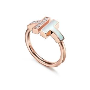 Designer-Doppel-T-Ring, Damen-Goldring, 18 Karat vergoldet, Damen-Herren-Ehering, Perlen-Diamant-Ring, Edelstahl, Silber, Roségold, Jahrestag, Weihnachtsgeschenk