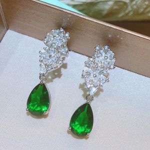 Dingle örhängen verklig s925 sterling silver ursprung smaragd droppe för kvinnor flickor gröna emrald ädelsten smycken aros mujer oreja orecchini