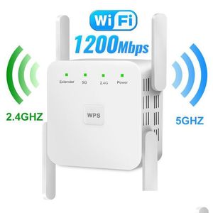 Routery 5 GHz bezprzewodowy repeater Wi -Fi 1200 Mbps Router Booster 2.4G długi zasięg Extender 5G Wzmacniacz sygnału 221019 Dostawa zrzutu C DHG0L