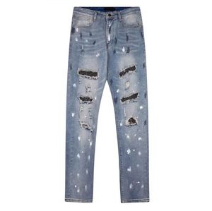 Nya män jeans hål ljusblå varumärke man långa byxor byxor streetwear denim mager smal rak cyklist jean toppkvalitet