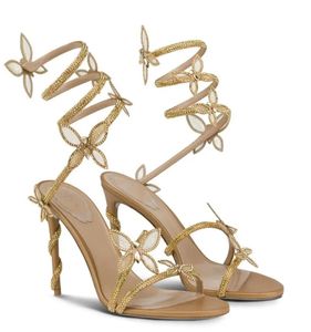 Rene Caovilla Top Luxury Margot Crystal Sandals Shoes Snake Rapped Vutterflies Strappy High Heel Gladiator Sandalias WeddingpartyDressevening