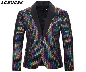 Multicolor Shiny Sequins Blazer One Button Slim Fit Sequined Casual Coat Stage Wear Male Singer Host Bar Party Blazers Costume15146848