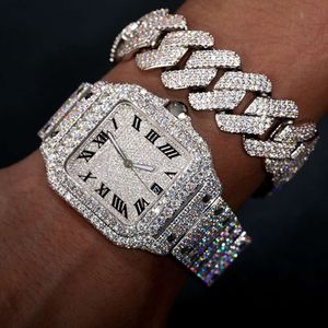 Hip Hop Takı Erkekleri Altın Kaplama 925 STERLING Gümüş VVS MOISSANITE DIAMED OUT Küba Bağlantı Bilezik Mekanik İzle