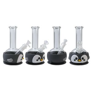 Hookahs Glass and Silicone Bottom Penguin Animal Style Water Pipe Hookah Dab Rig Bong Unbreakable Smoking Pipes Accessories Tobacco Smoke Products with Bowl