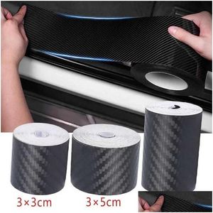 Car Badges Carbon Fiber Door Sticker Auto Threshold Trunk Anti Scratch Protective Film Strips Universal Waterproof Accessories Drop De Dhg2G