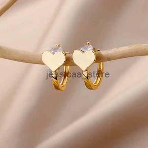 Kolczyki serca ze stali ze stali nierdzewnej dla kobiet dziewczęta złoto splowane kolczyki obręcze Koreańska biżuteria modowa ślubgifts bijoux femme j240119