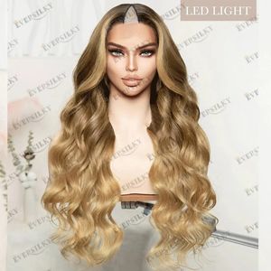 Ombre #4T#27 Honey Brown Wavy Virgin Human Hair 1x4 V Shaped Wigs for Black Women Glueless Natural Look 200Density U Part Wigs