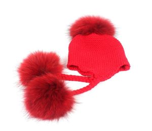 Baby Kids Real Fur Bobble Hat 3 Prawdziwy szopa dziewczęta chłopiec czapki urocze urocze prezent Nowy Rok na 16 lat fur
