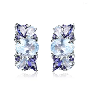 Stud Earrings GEM'S BALLET Natural Sky Blue Topaz Mystic Quartz Flower 925 Sterling Silver For Women Fine Jewelry