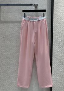 Women's Pants Ribbon Splicing Pink Straight Casual Three-dimensional Cut High Waist Type Body Great Slimming