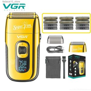 Electric Shavers VGR Electric Shaver Professional Beard Shaver Reciprocating Bald Shaver Beard Trimmer Rechargeable LED Display Golden V-332 Q240119