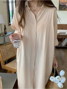 Women's Blouses Shirts S-2XL Cotton New Summer Shirt Dress Pink Evening Vintage Dress Party Oversize Long Beach Women Dresses Loose Robe Vestido Pure YQ240119