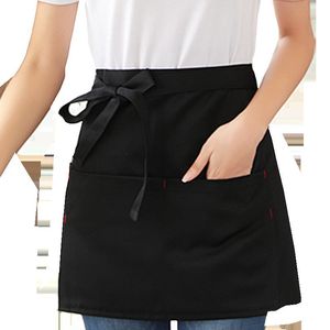 Solid Color Half Bust Bib Apron Restaurant kaffe te shop servitris arbetskläder förkläde kök midja kort förkläde med fickor bh7996 ff