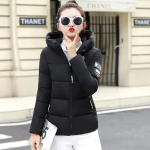 Casacos de Trench das Mulheres Vermelho Cropped Curto Hoodie Casacos para Mulheres Acolchoado Preto Grosso Estofamento Mulher Casaco em Roupas de Estilo Coreano